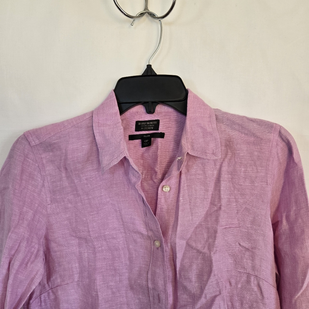 J. Crew Baird McNutt 100% Irish Linen Womens Lilac Long Sleeve Slim Fit 0 Petite - Picture 2 of 6